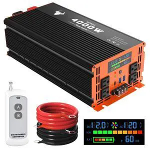 4000 Watt Power Inverter 12V DC to 120V/110V AC for Vehicles Car Converter | RV, Truck, Solar, Home, Off-Grid Surge 8000W with 4 AC Outlet, 2 USB-A Port, 200ft Remote Control and 3 AC Terminal Blocks 4000 Watt Power Inverter 12V DC to 120V/110V AC for Vehicles Car Converter | RV, Truck, Solar, Home, Off-Grid Surge 8000W with 4 AC Outlet, 2 USB-A Port, 200ft Remote Control and 3 AC Terminal Blocks