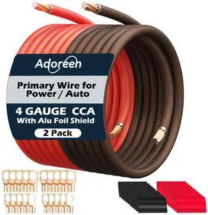 4 Gauge AWG Power/Ground Wire Cable 25 Ft Black+25 Ft Red, High Power Shielded CCA Soft Automotive Welding Battery Wiring Kit,for Car Audio Amp Speaker RV Trailer Marine Solar+ Lugs&Heat Shrink Tubes 4 Gauge AWG Power/Ground Wire Cable 25 Ft Black+25 Ft Red, High Power Shielded CCA Soft Automotive Welding Battery Wiring Kit,for Car Audio Amp Speaker RV Trailer Marine Solar+ Lugs&Heat Shrink Tubes