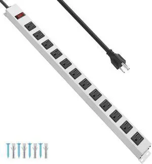 Metal Long 12 Outlet Surge Protector Power Strip, White, 6 FT | Plug Extender with Heavy Duty Extension Cord, Wall Mount, Wide Spaced, with Switch, ETL Listed Metal Long 12 Outlet Surge Protector Power Strip, White, 6 FT | Plug Extender with Heavy Duty Extension Cord, Wall Mount, Wide Spaced, with Switch, ETL Listed