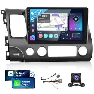 8 Core 8+128G Android Car Radio Stereo for Honda Civic 2006-2011 with Wireless Carplay Android Auto, 10.1" QLED Touch Screen, WiFi/4G, GPS, DSP/Hi-Res, AM/FM, Bluetooth 5.0, Backup Camera 8 Core 8+128G Android Car Radio Stereo for Honda Civic 2006-2011 with Wireless Carplay Android Auto, 10.1" QLED Touch Screen, WiFi/4G, GPS, DSP/Hi-Res, AM/FM, Bluetooth 5.0, Backup Camera