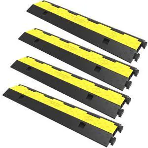 Cable Protector Ramp, 4 Packs 2 Channels Rubber Modular Speed Bumps Rated 11000 LBS Load Capacity, Protective Wire Cord Ramp Driveway Rubber Traffic Speed Bumps Hump Cable Protector Cable Protector Ramp, 4 Packs 2 Channels Rubber Modular Speed Bumps Rated 11000 LBS Load Capacity, Protective Wire Cord Ramp Driveway Rubber Traffic Speed Bumps Hump Cable Protector