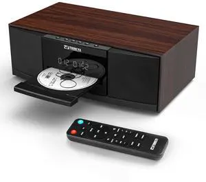 Bluetooth Stereo System for Home with CD Player, FM Radio, 36W RMS | Dual 3-Inch Speakers, Bluetooth 5.3, 40 FM Presets, LED Clock & Alarm, USB/SD Playback & AUX Input, IR Remote, Vintage Wood Bluetooth Stereo System for Home with CD Player, FM Radio, 36W RMS | Dual 3-Inch Speakers, Bluetooth 5.3, 40 FM Presets, LED Clock & Alarm, USB/SD Playback & AUX Input, IR Remote, Vintage Wood
