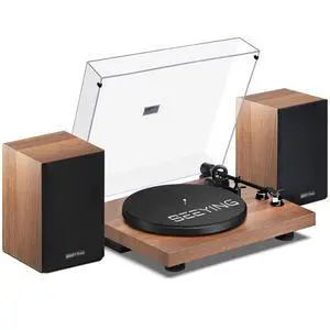 Vinyl Record Player with 36 Watt Stereo Bookshelf Speakers | Bluetooth Turntable Hi-Fi System with Magnetic Cartridge, USB Recording and Auto Stop, Built-in Preamp, Belt Drive 2-Speed Vinyl Record Player with 36 Watt Stereo Bookshelf Speakers | Bluetooth Turntable Hi-Fi System with Magnetic Cartridge, USB Recording and Auto Stop, Built-in Preamp, Belt Drive 2-Speed