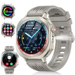 Smart Watch (Answer/Make Call), 1.43" AMOLED-3D Military Smartwatch for Men Women, Flashlight/130+ Sports/60 Days, Heart Rate/Sleep Monitor, IP68 Waterproof Fitness Activity Tracker for Android iOS Smart Watch (Answer/Make Call), 1.43" AMOLED-3D Military Smartwatch for Men Women, Flashlight/130+ Sports/60 Days, Heart Rate/Sleep Monitor, IP68 Waterproof Fitness Activity Tracker for Android iOS