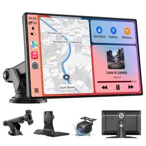 9" Wireless Apple CarPlay & Android Auto Car Screen with 4K Dash Cam | Portable Touchscreen Display with 1080p Backup Camera, GPS Navigation, Mirror Link, Bluetooth 5.0, FM & Voice Control 9" Wireless Apple CarPlay & Android Auto Car Screen with 4K Dash Cam | Portable Touchscreen Display with 1080p Backup Camera, GPS Navigation, Mirror Link, Bluetooth 5.0, FM & Voice Control