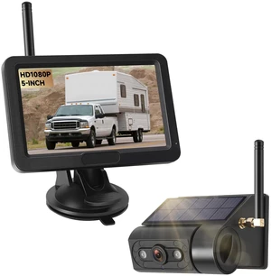 Magnetic Solar Wireless Backup Camera with 5 HD Monitor No Wiring Rechargeable Battery IP68 IR Night Vision Rearview Camera System for Car RV Truck 5th Wheels Skid Steer Horse Trailer Hitch Camera Magnetic Solar Wireless Backup Camera with 5 HD Monitor No Wiring Rechargeable Battery IP68 IR Night Vision Rearview Camera System for Car RV Truck 5th Wheels Skid Steer Horse Trailer Hitch Camera
