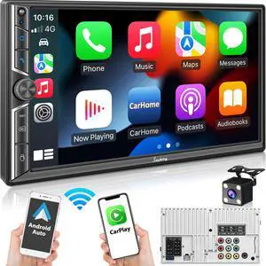 7" Double Din Car Stereo Compatible with Wireless Apple CarPlay & Android Auto, 240W 4.2-Channel Dual Subwoofer Ports, Touchscreen, Bluetooth 5.3, Mirrorlink, Backup Camera, FM/AM Car Radio 7" Double Din Car Stereo Compatible with Wireless Apple CarPlay & Android Auto, 240W 4.2-Channel Dual Subwoofer Ports, Touchscreen, Bluetooth 5.3, Mirrorlink, Backup Camera, FM/AM Car Radio