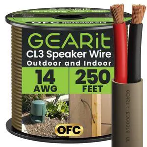 Outdoor Speaker Wire 14 Gauge OFC,UL CL3 in Wall Speaker Cable 250FT | 14 Gauge Speaker Wire with Foot Markers,Polarity Marked,14 AWG Copper Wires for Car,Garden,Commercial(OFC,Brown,2 Conductors) Outdoor Speaker Wire 14 Gauge OFC,UL CL3 in Wall Speaker Cable 250FT | 14 Gauge Speaker Wire with Foot Markers,Polarity Marked,14 AWG Copper Wires for Car,Garden,Commercial(OFC,Brown,2 Conductors)