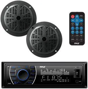Marine Headunit Receiver Speaker Kit - In-Dash LCD Digital Stereo Built-in Bluetooth & Microphone w/ AM FM Radio System 5.25 Waterproof Speakers (2) MP3/SD Readers & Remote Control-PLMRKT46BK Marine Headunit Receiver Speaker Kit - In-Dash LCD Digital Stereo Built-in Bluetooth & Microphone w/ AM FM Radio System 5.25 Waterproof Speakers (2) MP3/SD Readers & Remote Control-PLMRKT46BK