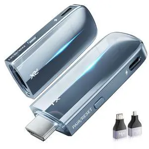 Wireless HDMI Transmitter and Receiver 400FT/120M, LDS Antenna Low-Latency Dual-Band 5.8+2.4G, 4K Decode 10Bit 1.08 Billion Hues Display Video and Audio to Monitor from Projector/TV (Blue) Wireless HDMI Transmitter and Receiver 400FT/120M, LDS Antenna Low-Latency Dual-Band 5.8+2.4G, 4K Decode 10Bit 1.08 Billion Hues Display Video and Audio to Monitor from Projector/TV (Blue)