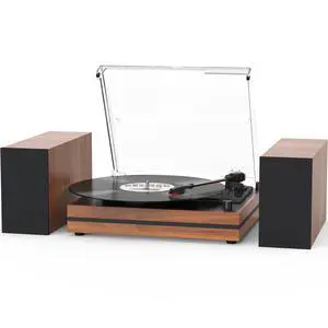 ® Vintage Vinyl Record Player with 2 External Speakers,Bark Red | Belt-Drive Turntable,Dual Stereo Bookshelf Speakers,LP Players,3 Speed,BT Wireless Input,AUX,Headphone,Auto Stop,Retro Style ® Vintage Vinyl Record Player with 2 External Speakers,Bark Red | Belt-Drive Turntable,Dual Stereo Bookshelf Speakers,LP Players,3 Speed,BT Wireless Input,AUX,Headphone,Auto Stop,Retro Style