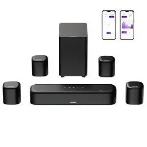 7.1ch Surround Sound System for TV with Dolby Atmos, Aura A60 Pro | 4 Surround Speakers, Subwoofer for Home Theater, VoiceMX, BassMX, 420W Peak Power, HDMI eARC, App Control, 2026 Model 7.1ch Surround Sound System for TV with Dolby Atmos, Aura A60 Pro | 4 Surround Speakers, Subwoofer for Home Theater, VoiceMX, BassMX, 420W Peak Power, HDMI eARC, App Control, 2026 Model