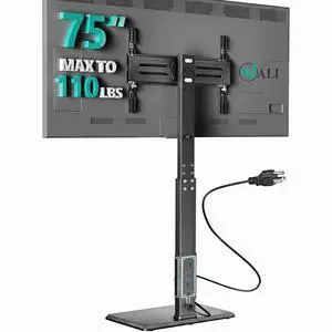 Floor TV Stand with Power Outlet, Tall TV Stand Mount for 32-75 inch TV up to 110 lbs, Swivel and Height Adjustable TV Stands with Wood Base for Bedroom, Living Room(TVDVD-7P), Black Floor TV Stand with Power Outlet, Tall TV Stand Mount for 32-75 inch TV up to 110 lbs, Swivel and Height Adjustable TV Stands with Wood Base for Bedroom, Living Room(TVDVD-7P), Black