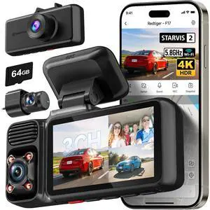 F17 4K 3CH Dash Cam, STARVIS 2 Sensor HDR, 64GB Card, 5.8GHz WiFi | 2160P+1080P*2 Front Inside and Rear, 4 IR Night Vision, G-Sensor, GPS Tracking, Exclusive App, WDR Car Camera, Parking Mode F17 4K 3CH Dash Cam, STARVIS 2 Sensor HDR, 64GB Card, 5.8GHz WiFi | 2160P+1080P*2 Front Inside and Rear, 4 IR Night Vision, G-Sensor, GPS Tracking, Exclusive App, WDR Car Camera, Parking Mode