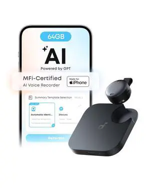 Work by Anker, Coin-Sized AI Voice Recorder, 64 GB, MFi Certified | 150+ Languages, Wearable, USB-C Charging, 32H Recording, Find My, AI Transcribe and Summarize Work by Anker, Coin-Sized AI Voice Recorder, 64 GB, MFi Certified | 150+ Languages, Wearable, USB-C Charging, 32H Recording, Find My, AI Transcribe and Summarize