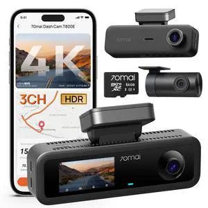 4K Dash Cam Front and Rear Inside, 3 Channel Car Dash Camera for Cars, Dashcam with GPS, Wi-Fi 6, Voice Control, Parking Monitor, Night Vision, Loop Recording, 64GB SD Card Included (T800E) 4K Dash Cam Front and Rear Inside, 3 Channel Car Dash Camera for Cars, Dashcam with GPS, Wi-Fi 6, Voice Control, Parking Monitor, Night Vision, Loop Recording, 64GB SD Card Included (T800E)