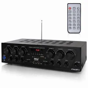 Bluetooth Wireless Home Amplifier System - Upgraded 6 Channel Audio, 750 Watt Power, Easy Karaoke, Stereo Receiver w USB-A, Micro SD, Headphone, 2 Microphone Input w/Echo, Talkover for PA Bluetooth Wireless Home Amplifier System - Upgraded 6 Channel Audio, 750 Watt Power, Easy Karaoke, Stereo Receiver w USB-A, Micro SD, Headphone, 2 Microphone Input w/Echo, Talkover for PA