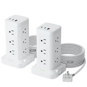 2Pack Power Strip Tower with Surge Protector 1800J, Fast Charging Tower PD20W USB-C Ports with 12 AC Outlets, 10ft Extension Cord for Home Office Dorm Room, White 2Pack Power Strip Tower with Surge Protector 1800J, Fast Charging Tower PD20W USB-C Ports with 12 AC Outlets, 10ft Extension Cord for Home Office Dorm Room, White