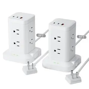 2 Pack Power Strip Tower with Surge Protector 1800J, Fast Charging Tower PD20W USB-C Ports with 8 AC Outlets, 6ft Extension Cord for Home Office Dorm Room, White 2 Pack Power Strip Tower with Surge Protector 1800J, Fast Charging Tower PD20W USB-C Ports with 8 AC Outlets, 6ft Extension Cord for Home Office Dorm Room, White