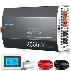 2500W Pure Sine Wave RV Inverter with Built-in ATS, 12V DC to 110V/120V AC Converter, 5000W Peak, Shore Power Automatic Bypass, 2 AC Outlets, USB & Type-C, LCD Remote Control 2500W Pure Sine Wave RV Inverter with Built-in ATS, 12V DC to 110V/120V AC Converter, 5000W Peak, Shore Power Automatic Bypass, 2 AC Outlets, USB & Type-C, LCD Remote Control