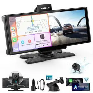 iK7 10-Inch Wireless Apple CarPlay Screen, Android Auto, 4K Dash Cam | Portable 1600x600 60Hz touchscreen with 1080P backup camera, 64GB card, phone-based GPS, voice control and mirror link iK7 10-Inch Wireless Apple CarPlay Screen, Android Auto, 4K Dash Cam | Portable 1600x600 60Hz touchscreen with 1080P backup camera, 64GB card, phone-based GPS, voice control and mirror link