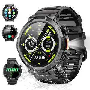 Military Smart Watch for Men (Answer/Make Calls), 50+ Days Battery Life | 1.53" HD, 110+ sports modes, heart rate/sleep monitor, IP68 waterproof, Fitness Watch with LED Flashlight for iOS/Android Military Smart Watch for Men (Answer/Make Calls), 50+ Days Battery Life | 1.53" HD, 110+ sports modes, heart rate/sleep monitor, IP68 waterproof, Fitness Watch with LED Flashlight for iOS/Android