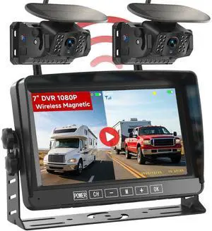 Dual Magnetic Wireless Backup Camera with 7" 1080P Monitor, VA001 | 15000mAh Solar Battery, 4CH DVR Loop Recording, IR Night Vision, IP69 Waterproof, For Truck, RV, Camper, Trailer, Boat Dual Magnetic Wireless Backup Camera with 7" 1080P Monitor, VA001 | 15000mAh Solar Battery, 4CH DVR Loop Recording, IR Night Vision, IP69 Waterproof, For Truck, RV, Camper, Trailer, Boat