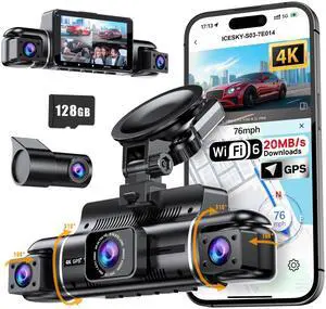 S03 4K Dash Cam Front Rear Inside Left Right with GPS, Free 128GB SD Card, 5.8GHz WiFi 6 (Up to 20MB/s Download), 4 Channel 360° Dash Camera for Cars, G-Sensor 8 IR Light, Parking Mode, Black S03 4K Dash Cam Front Rear Inside Left Right with GPS, Free 128GB SD Card, 5.8GHz WiFi 6 (Up to 20MB/s Download), 4 Channel 360° Dash Camera for Cars, G-Sensor 8 IR Light, Parking Mode, Black