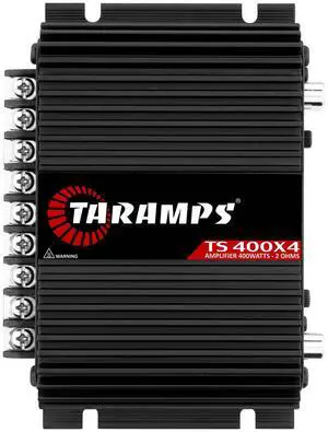 Taramps TS 400X4 Black 2 Ohms 400W RMS 4-Channel Car Audio Amplifier | High-Level and RCA inputs, bridgeable channels, built-in crossover and compact Class D design for flexible installations Taramps TS 400X4 Black 2 Ohms 400W RMS 4-Channel Car Audio Amplifier | High-Level and RCA inputs, bridgeable channels, built-in crossover and compact Class D design for flexible installations