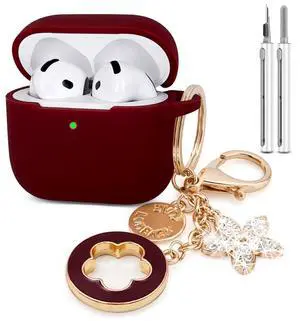 Airpods 4 Cases Silicone Protective Case for Airpod 4 with Bling Keychain for Apple AirPods 4th Generation Wireless Earbuds with Cleaner Kit (Burgundy) Airpods 4 Cases Silicone Protective Case for Airpod 4 with Bling Keychain for Apple AirPods 4th Generation Wireless Earbuds with Cleaner Kit (Burgundy)