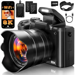 8K Digital Cameras for Photography, 88MP WiFi Professional Photography Camera with Dual-Lens for YouTube, 16X Zoom, Autofocus, SD Card, Lens Hood, Touch Screen, 2 Batteries & Charging Stand 8K Digital Cameras for Photography, 88MP WiFi Professional Photography Camera with Dual-Lens for YouTube, 16X Zoom, Autofocus, SD Card, Lens Hood, Touch Screen, 2 Batteries & Charging Stand