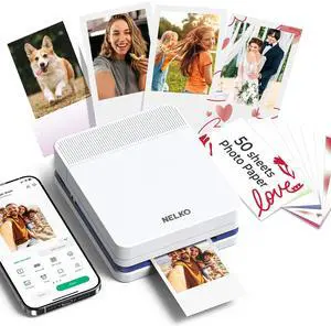 Portable Photo Printer, PP03 Color Mini Instant Photo Printer, White | Premium Prints, Color Instant Inkjet Printer with 50 Sheets of Photo Paper, Bluetooth, for Party, Family, Travel, DIY Portable Photo Printer, PP03 Color Mini Instant Photo Printer, White | Premium Prints, Color Instant Inkjet Printer with 50 Sheets of Photo Paper, Bluetooth, for Party, Family, Travel, DIY