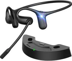 Open Ear Headphones with Mic, Wireless Headset with Charging Dock | Wireless 5.3 Headset with Mic, Lightweight Air Conduction Headphones for Work, Workout, Driving, Call Open Ear Headphones with Mic, Wireless Headset with Charging Dock | Wireless 5.3 Headset with Mic, Lightweight Air Conduction Headphones for Work, Workout, Driving, Call