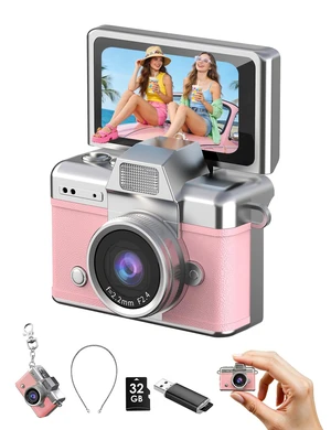 Mini Keychain Camera, 1080P Portable Digital Camera with 1.47 Flip LCD & Flash, Retro Collectible Pocket Camera for Travel, Parties, Birthday(Pink32GB) Mini Keychain Camera, 1080P Portable Digital Camera with 1.47 Flip LCD & Flash, Retro Collectible Pocket Camera for Travel, Parties, Birthday(Pink32GB)