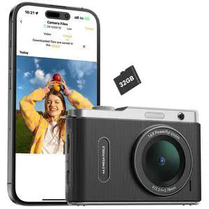 WiFi Digital Camera for Kids with Switching Dual Lens, 64MP 4K Point and Shoot Camera with 32GB Card, 16X Zoom, Anti Shake, Portable Compact Cameras for Teens Girl Boy Kids Starter Black WiFi Digital Camera for Kids with Switching Dual Lens, 64MP 4K Point and Shoot Camera with 32GB Card, 16X Zoom, Anti Shake, Portable Compact Cameras for Teens Girl Boy Kids Starter Black