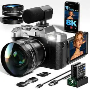 True 8K 64MP Digital Camera for Photography(Silver) | 16X Autofocus Zoom, 3" 180° Flip Screen, WiFi, Wide-Angle Macro Lens, 64GB Card, Vlogging Camera for YouTube & Travel True 8K 64MP Digital Camera for Photography(Silver) | 16X Autofocus Zoom, 3" 180° Flip Screen, WiFi, Wide-Angle Macro Lens, 64GB Card, Vlogging Camera for YouTube & Travel