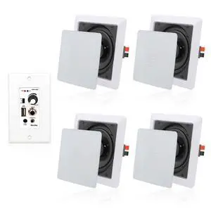 5.25 Inches 2-Way Bluetooth Ceiling Speakers with 4 Channel Wall Amplifier, 320W Square in Wall Speaker System for Home Theater Office Kitchen, 2 Pairs 5.25 Inches 2-Way Bluetooth Ceiling Speakers with 4 Channel Wall Amplifier, 320W Square in Wall Speaker System for Home Theater Office Kitchen, 2 Pairs