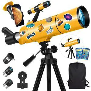 Telescope for Adults & Kids, 80mm Aperture 500mm Refractor | Portable Travel Telescopes, for Astronomy Beginners and Family Stargazing, with Tripod, Stickers, Phone Adapter, Backpack Telescope for Adults & Kids, 80mm Aperture 500mm Refractor | Portable Travel Telescopes, for Astronomy Beginners and Family Stargazing, with Tripod, Stickers, Phone Adapter, Backpack
