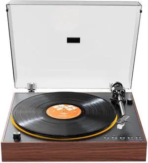TT11 Fully Automatic Turntable, Bluetooth Vinyl Record Player, Built-in Preamp, Line & Phono Output, 2-Speed (33/45 RPM), Aluminum Platter, Dust Cover (Brown) TT11 Fully Automatic Turntable, Bluetooth Vinyl Record Player, Built-in Preamp, Line & Phono Output, 2-Speed (33/45 RPM), Aluminum Platter, Dust Cover (Brown)