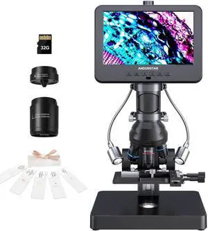 AD266S 20X-5000X HDMI Digital Microscope, 5 Lens 2160P UHD Video | 7'' LCD IPS Screen, Metal Biological Stand, X-Y Moveable Stage, Home Lab Microscope Kit with Slides, Coin Full View AD266S 20X-5000X HDMI Digital Microscope, 5 Lens 2160P UHD Video | 7'' LCD IPS Screen, Metal Biological Stand, X-Y Moveable Stage, Home Lab Microscope Kit with Slides, Coin Full View