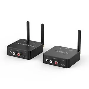 5.8GHz&5.2GHz Dual-Band Wireless Audio Transmitter Receiver for TV/PC, 160ft Long Range 0.018s Low Latency with Built-in 2.4G Bluetooth 5.3 Receiver, Wireless Adapter Kit with RCA(3.5mm) Out/Input 5.8GHz&5.2GHz Dual-Band Wireless Audio Transmitter Receiver for TV/PC, 160ft Long Range 0.018s Low Latency with Built-in 2.4G Bluetooth 5.3 Receiver, Wireless Adapter Kit with RCA(3.5mm) Out/Input
