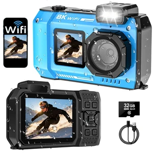 8K Underwater Camera, 70MP 33FT WiFi Waterproof Digital Camera with 32GB Dual-Screen Selfie, Floatable, Auto Focus, Fill Light, 2500mAh Battery, 18X Digital Zoom, Ideal for Snorkeling & Swimming 8K Underwater Camera, 70MP 33FT WiFi Waterproof Digital Camera with 32GB Dual-Screen Selfie, Floatable, Auto Focus, Fill Light, 2500mAh Battery, 18X Digital Zoom, Ideal for Snorkeling & Swimming