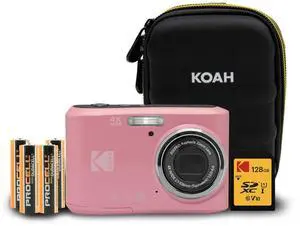 PIXPRO FZ45 Friendly Zoom 16MP Digital Camera Bundle (Pastel Pink) | 128GB SD Card, Extra 4X AA Batteries, 1080p Full HD, Compact Case, (4 items) PIXPRO FZ45 Friendly Zoom 16MP Digital Camera Bundle (Pastel Pink) | 128GB SD Card, Extra 4X AA Batteries, 1080p Full HD, Compact Case, (4 items)