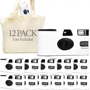 White Disposable Cameras for Wedding (12 Pack) Deluxe Disposable Camera Bulk Set Perfect for Weddings! Includes Carrying Tote & Development Discount USA-Made Film, 27 Photos White Disposable Cameras for Wedding (12 Pack) Deluxe Disposable Camera Bulk Set Perfect for Weddings! Includes Carrying Tote & Development Discount USA-Made Film, 27 Photos