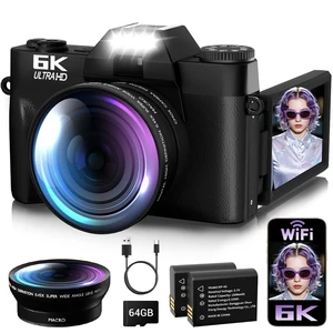 6K Digital Camera for Photography Autofocus, 2026 Upgraded 64MP WiFi Vlogging Camera for YouTube with 3" 180° Flip Screen 16X Zoom, 64GB SD Card & 2 Batteries Compact Travel Camera for Beginners Teens 6K Digital Camera for Photography Autofocus, 2026 Upgraded 64MP WiFi Vlogging Camera for YouTube with 3" 180° Flip Screen 16X Zoom, 64GB SD Card & 2 Batteries Compact Travel Camera for Beginners Teens