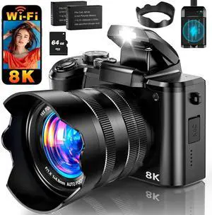 8K 88MP Digital Camera WiFi Cameras for Photography with 3.2" Touchscreen | 16X Zoom, Autofocus, Professional Dual Camera, Anti-Shake, 2 Batteries & Charging Stand, 64GB Card, Flash, Lens Hood 8K 88MP Digital Camera WiFi Cameras for Photography with 3.2" Touchscreen | 16X Zoom, Autofocus, Professional Dual Camera, Anti-Shake, 2 Batteries & Charging Stand, 64GB Card, Flash, Lens Hood