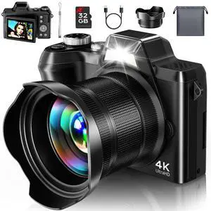 4K Digital Camera for Photography Travel, 56MP Autofocus Vlogging Camera for YouTube, 16X Zoom with 3" 180°Flip Screen & Lens Hood, 32GB Card, Gift Ideas for Teens & Beginners 4K Digital Camera for Photography Travel, 56MP Autofocus Vlogging Camera for YouTube, 16X Zoom with 3" 180°Flip Screen & Lens Hood, 32GB Card, Gift Ideas for Teens & Beginners