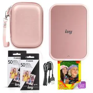 Ivy 2 Mini Photo Printer (Blush Pink) - Bluetooth, Print from iOS & Android Devices, Bundle Incl. 110 Zink Sticky-Back Prints, LED Light Bar, Protective Case, and USB Cable Ivy 2 Mini Photo Printer (Blush Pink) - Bluetooth, Print from iOS & Android Devices, Bundle Incl. 110 Zink Sticky-Back Prints, LED Light Bar, Protective Case, and USB Cable