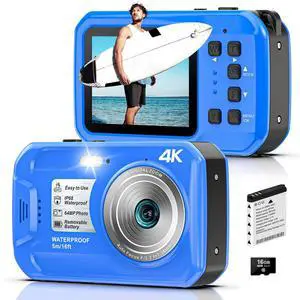 4K Underwater Camera, 64MP 16FT Waterproof Camera w/16GB Card, Blue | Floatable Digital Camera, 16X Digital Zoom, Auto Focus, Fill Light, 650mAh Battery, Ideal for Travel, Surfing, Swimming 4K Underwater Camera, 64MP 16FT Waterproof Camera w/16GB Card, Blue | Floatable Digital Camera, 16X Digital Zoom, Auto Focus, Fill Light, 650mAh Battery, Ideal for Travel, Surfing, Swimming