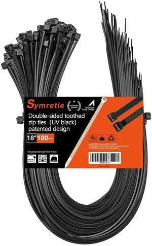 18" -double-sided tooth zip ties black. : 120lbs tensile strength. Heavy-duty, self-locking, adjustable, durable nylon ties for indoor/outdoor use. (100Pack black) 18" -double-sided tooth zip ties black. : 120lbs tensile strength. Heavy-duty, self-locking, adjustable, durable nylon ties for indoor/outdoor use. (100Pack black)